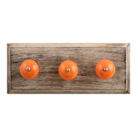 Orange Black Crackle Ceramic Wooden Hooks
